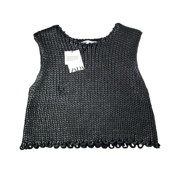 NEW ZARA Foil chunky knit crop top vest Size‎ S black - Picture 1 of 8